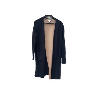 J. Jill Reversible Black Tan Open Front Longline Cardigan Sweater Womens Medium